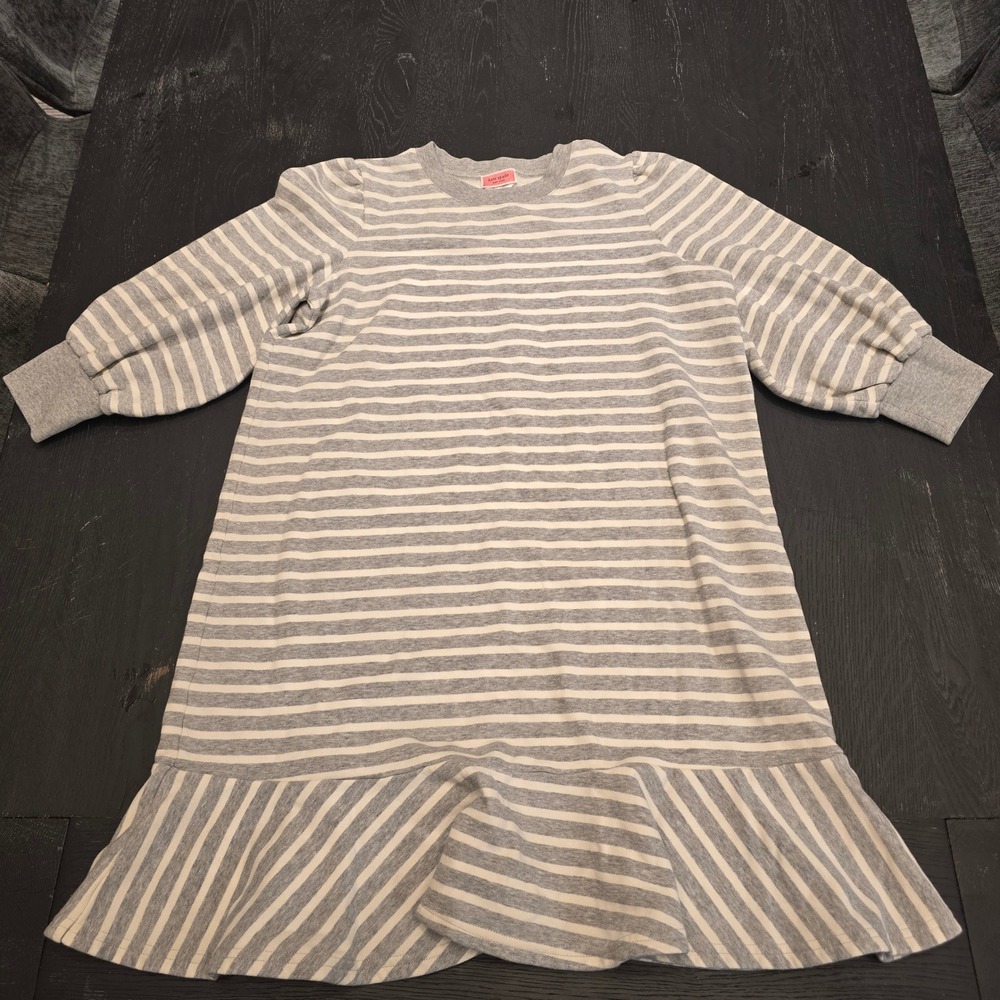 Kate Spade New York Striped‎ Ruffle Hem Sweatshirt Dress Grey White Small